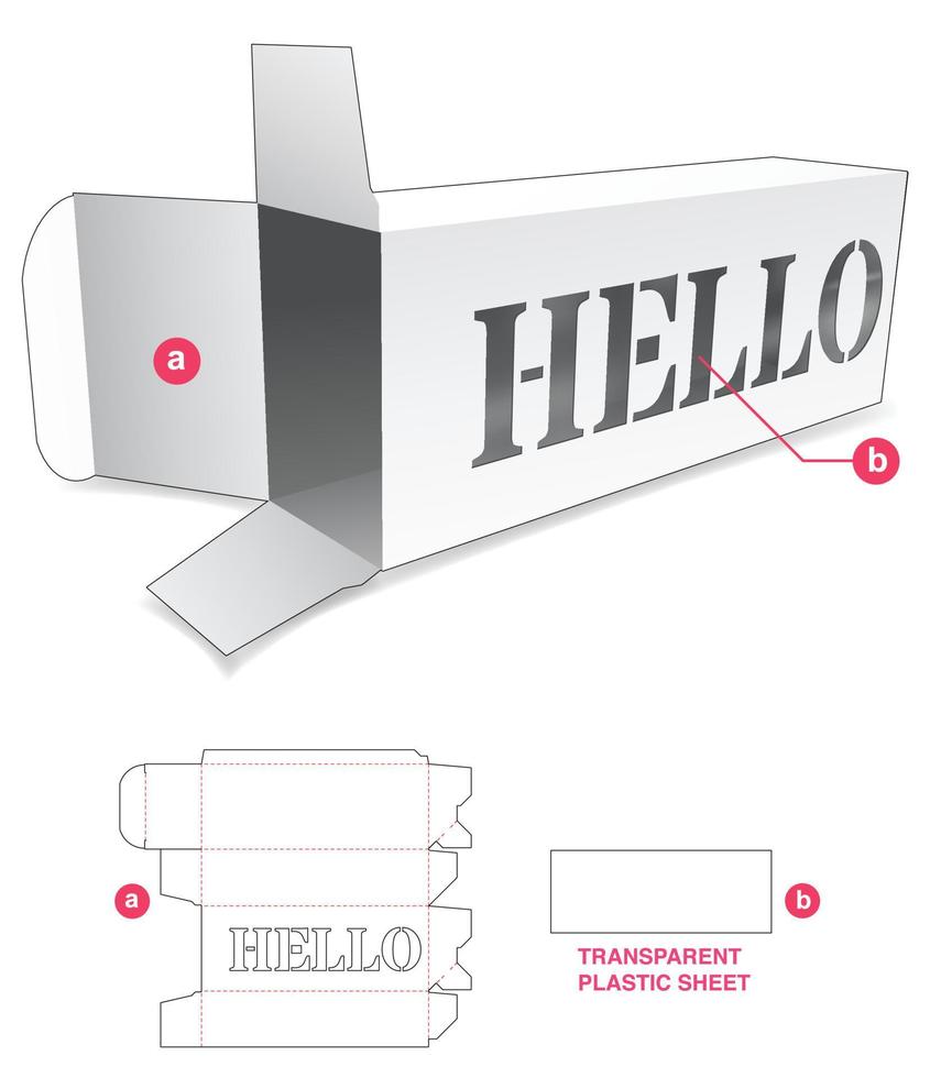 lange Box mit schabloniertem Hallo-Wort und transparenter Plastikfolie Stanzschablone vektor