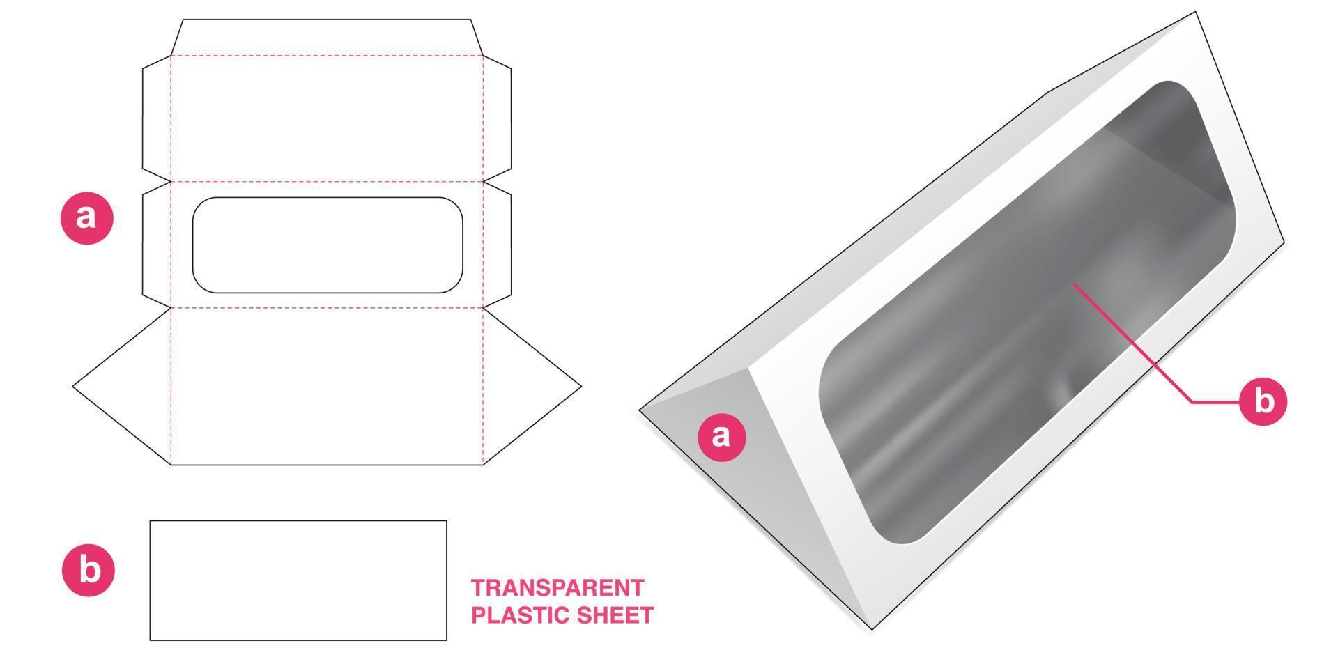 triangellåda med fönster och plastark stansad mall vektor