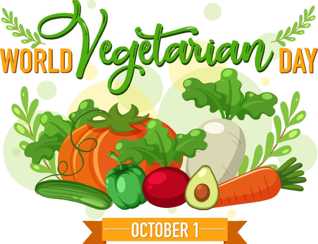 World Vegetarian Day logotyp med grönsaker och frukt vektor