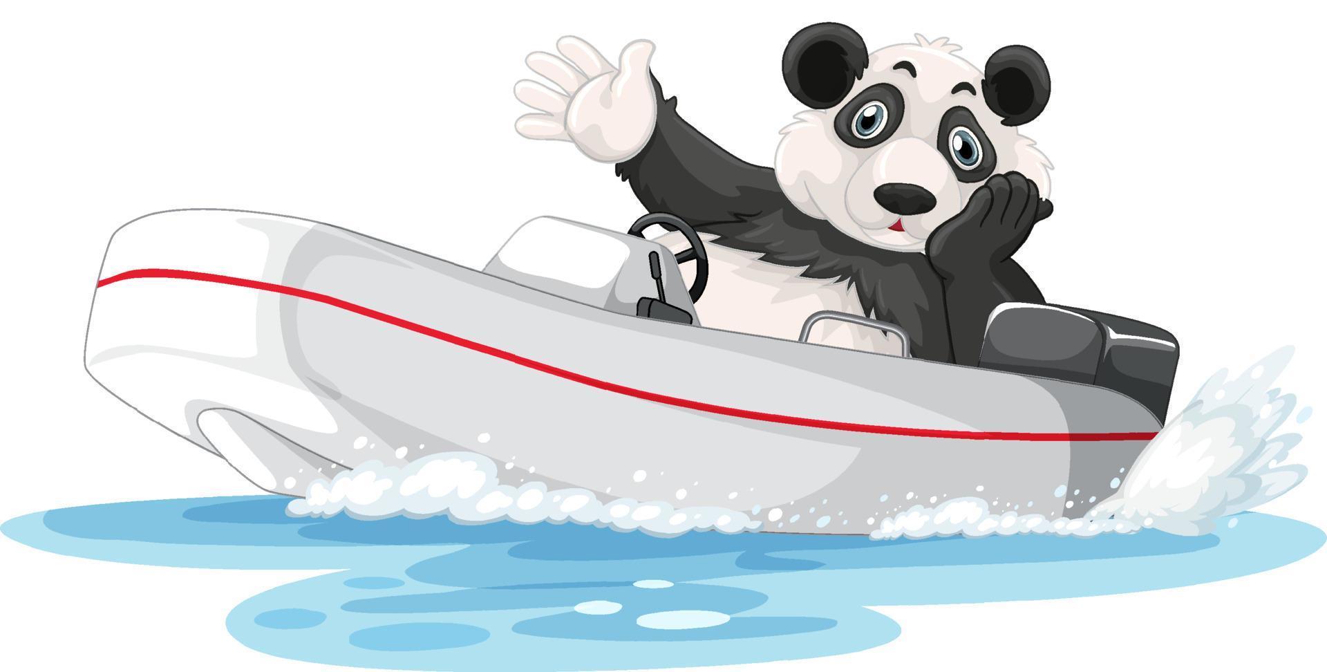 Panda auf einem Motorboot im Cartoon-Stil vektor