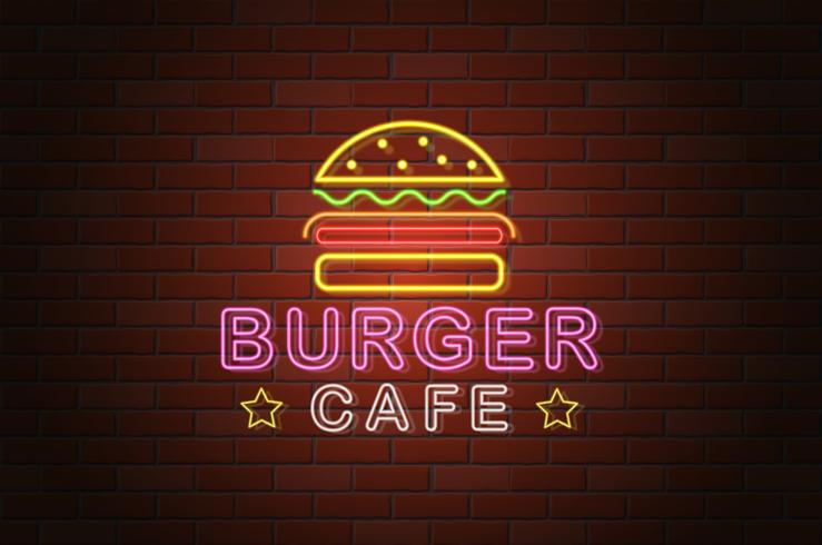 glühende Neonschild Burger Cafe Vektor-Illustration vektor