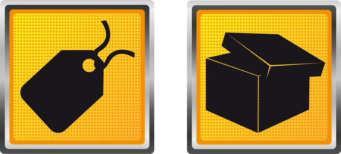 ikoner etikett och låda för design vektor illustration