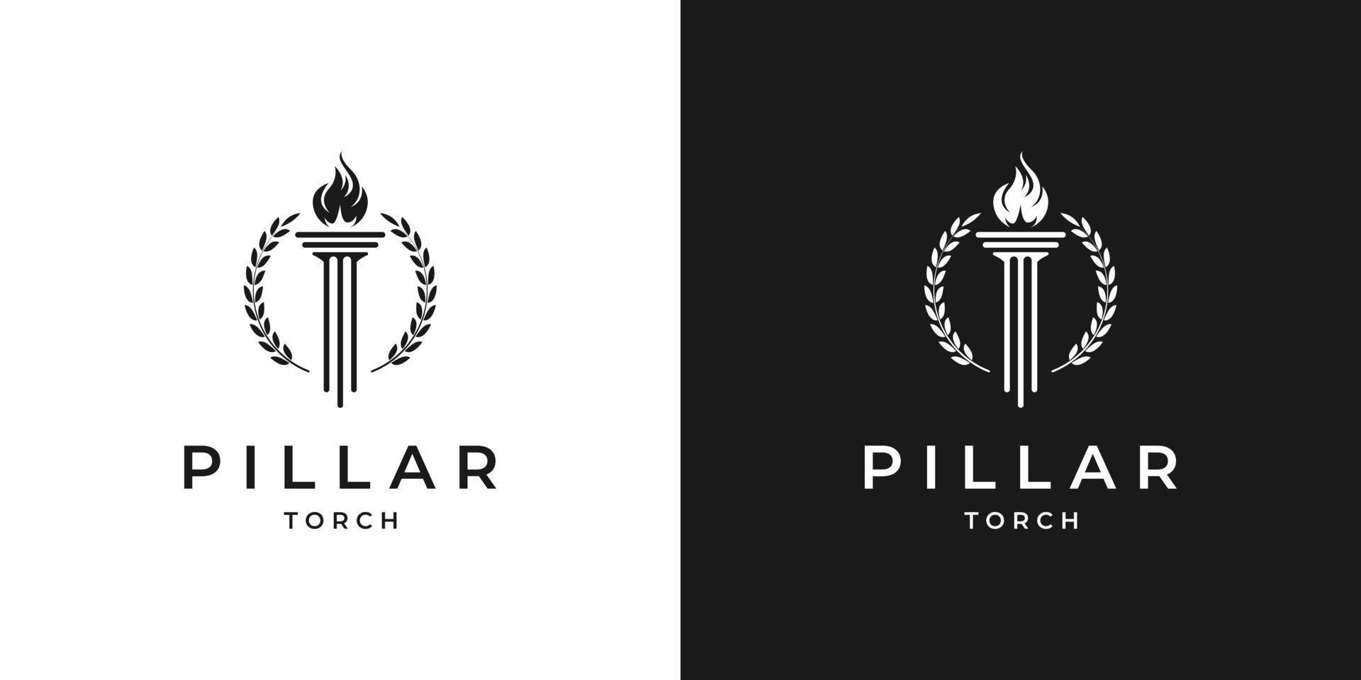 kreativ pelare och ficklampa emblem logotyp design vektor