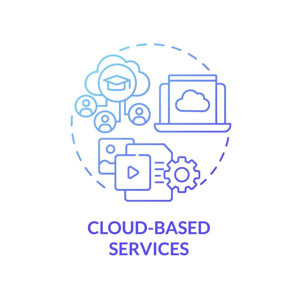 Cloud-basierte Dienste blaues Farbverlauf-Konzept-Symbol. virtuelle Datenspeicherung. sichere Einschätzung zu öffentlichen Informationen abstrakte Idee dünne Linie Illustration. Vektor isolierte Umriss-Farbzeichnung