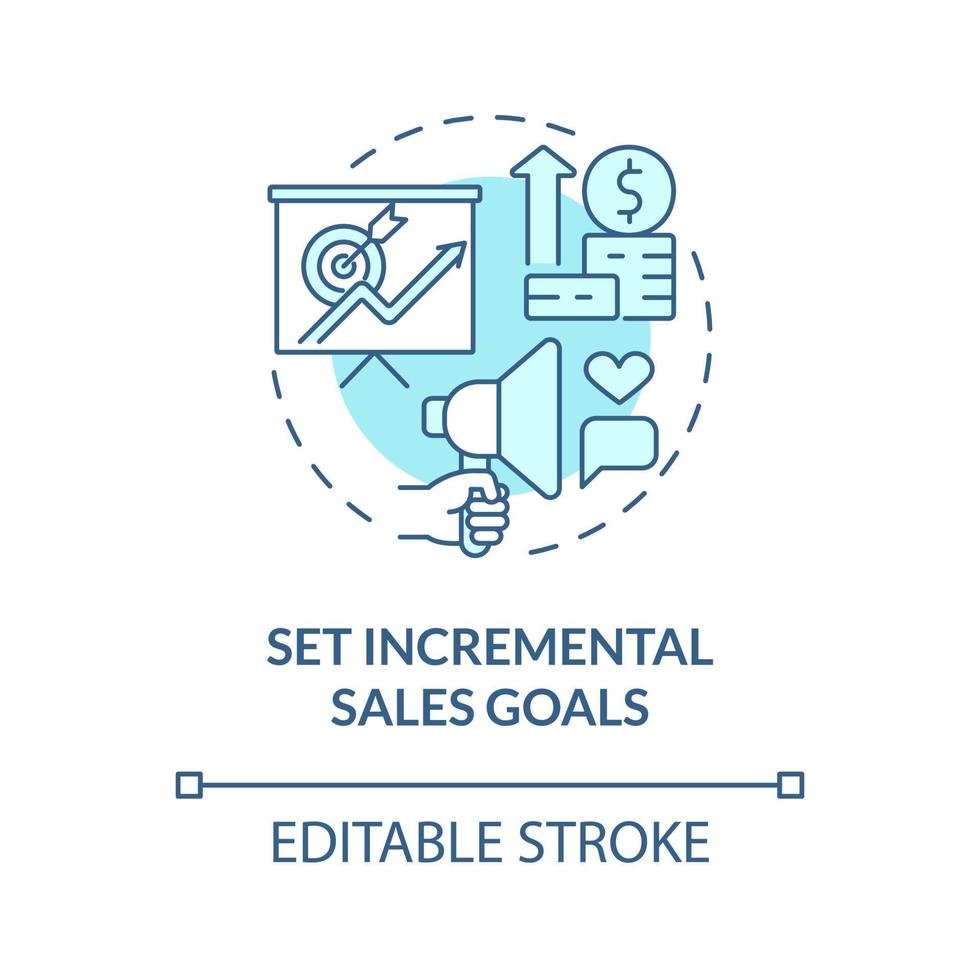 ställ in inkrementella försäljningsmål turkosblå konceptikon. Detaljhandelsföretag. distribution affärsutveckling abstrakt idé tunn linje illustration. vektor isolerade kontur färgritning. redigerbar linje