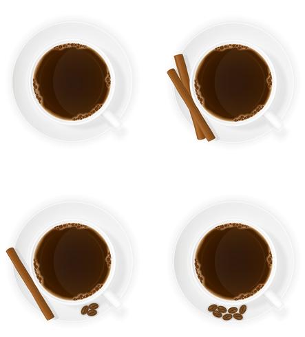 Tasse Kaffee mit Zimtstangen Korn und Draufsichtvektorillustration der Bohnen vektor