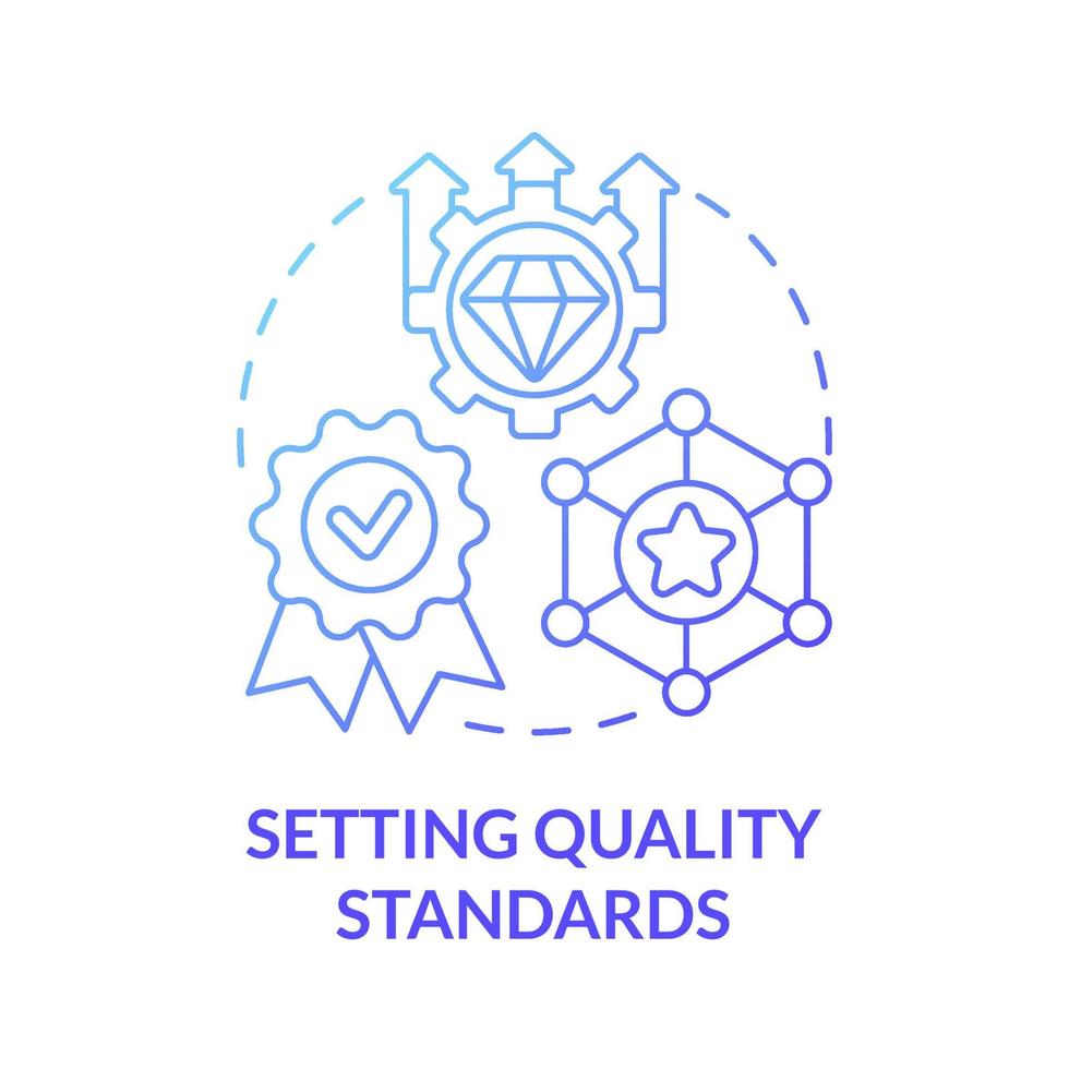 Einstellung von Qualitätsstandards blaues Farbverlauf-Konzept-Symbol. Leistungskontrolle. Servicegarantie für den Kunden. Markenplanung abstrakte Idee dünne Linie Illustration. Vektor isolierte Umriss-Farbzeichnung