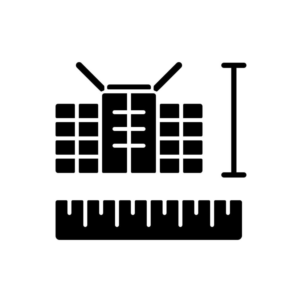 Nano-Satelliten schwarzes Glyphensymbol. würfelförmige künstliche moderne Satelliten. Wissenschaftliche innovative Raumfahrzeuge mit geringer Masse und Größe. Silhouette-Symbol auf Leerzeichen. isolierte Vektorgrafik vektor