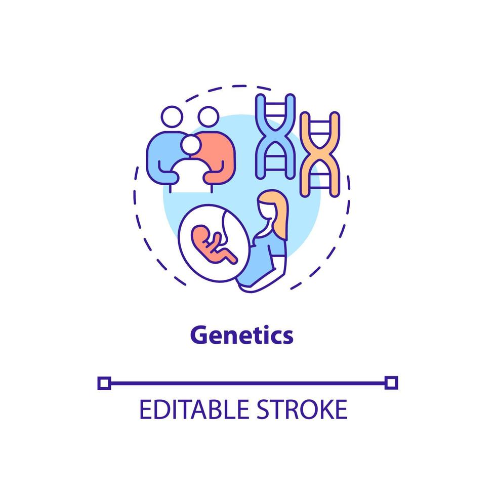 Symbol für das Konzept der Genetik. Addhd verursachen abstrakte Idee dünne Linie Illustration. Erbe von den Eltern. Risikofaktor in der Zustandsentwicklung. Vektor isolierte Umriss-Farbzeichnung. bearbeitbarer Strich