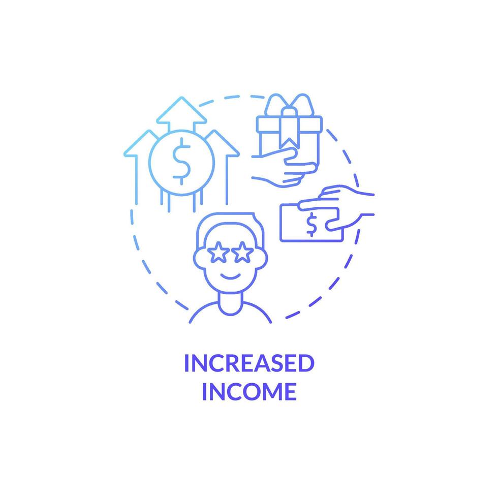 ökad inkomst blå gradient koncept ikon. nöjd kund. kundtjänst fördelar abstrakt idé tunn linje illustration. isolerade konturritning. roboto-medium, otaliga pro-bold teckensnitt som används vektor