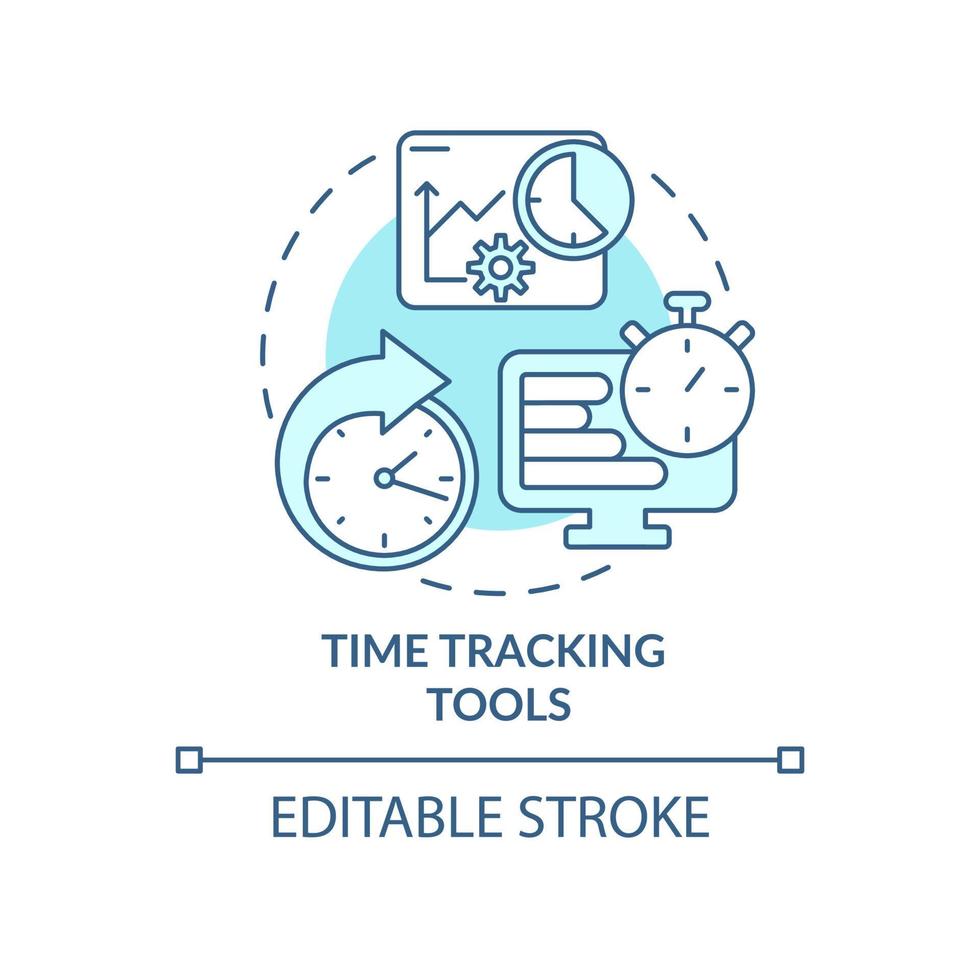 tid spårning verktyg turkos koncept ikon. rapportering av anställdas arbete abstrakt idé tunn linje illustration. isolerade konturritning. redigerbar linje. roboto-medium, otaliga pro-bold typsnitt som används vektor