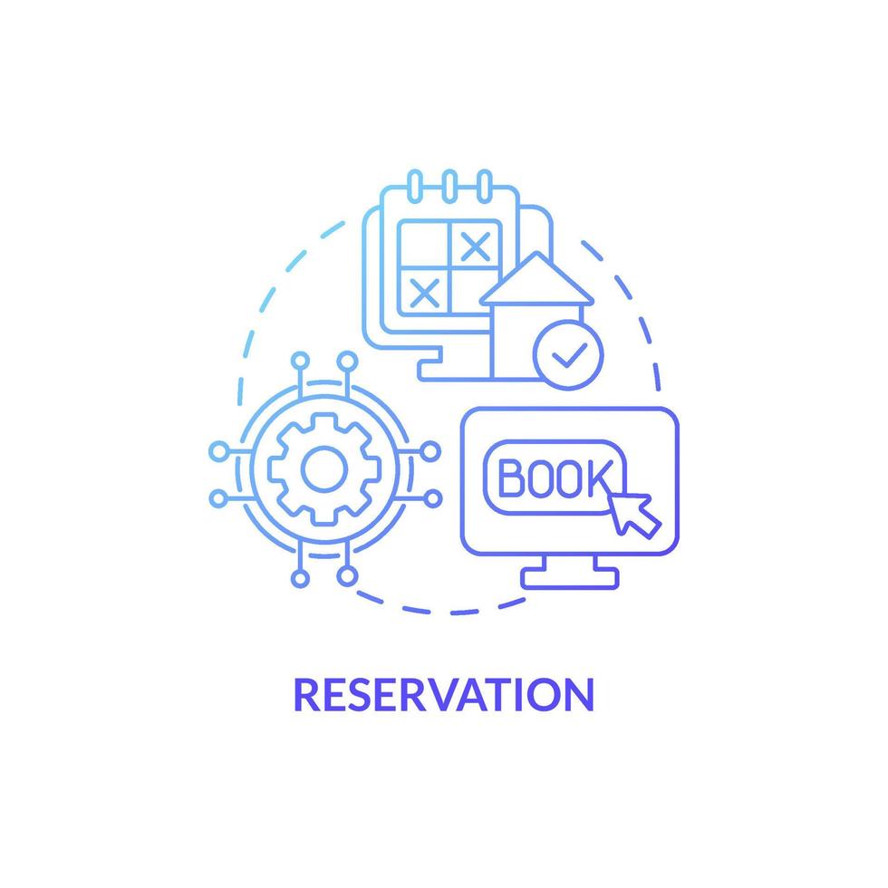 Reservierung blaues Gradientenkonzept-Symbol. Reservierungsservice. Modul der Immobilienverwaltung abstrakte Idee dünne Linie Illustration. isolierte Umrisszeichnung. roboto-medium, unzählige Pro-Bold-Schriften verwendet vektor