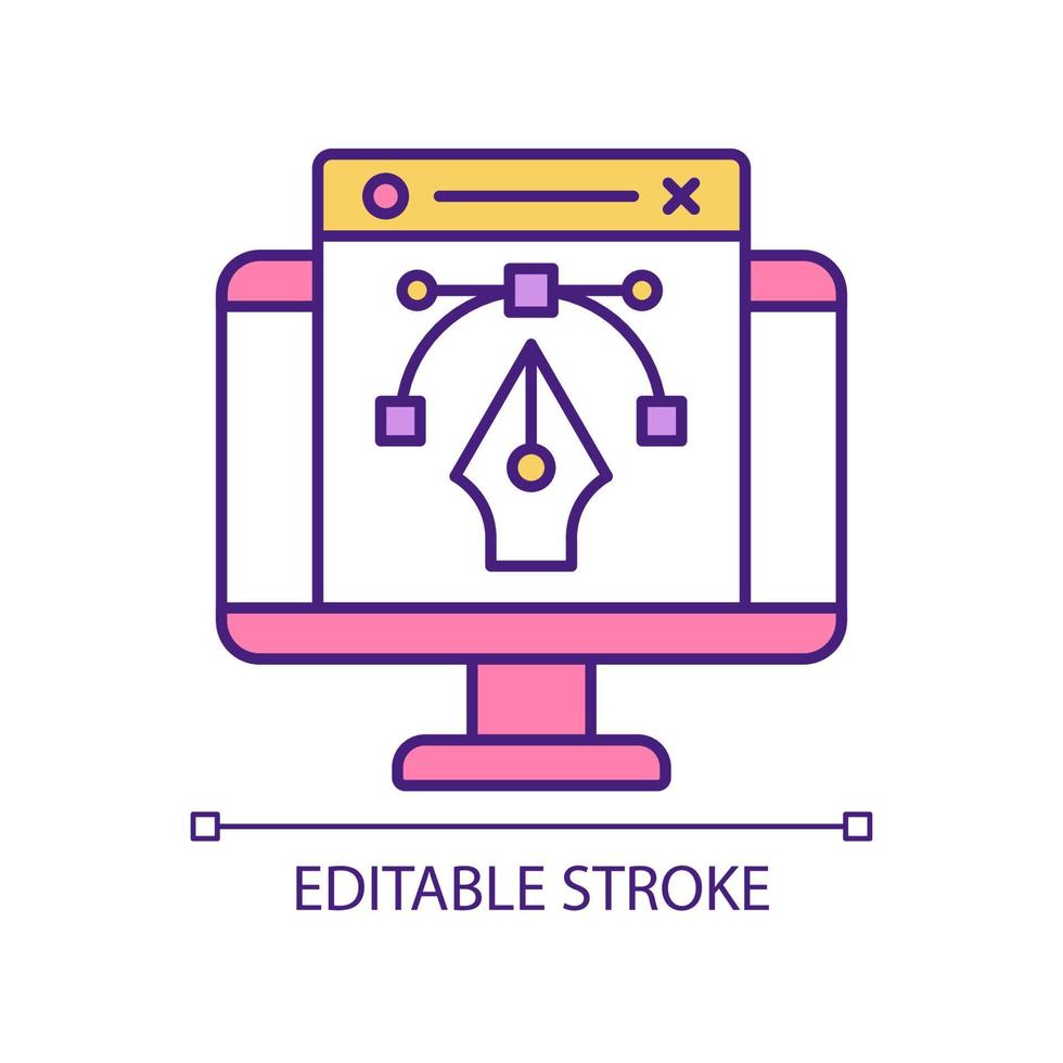 Grafikdesigner RGB-Farbsymbol. Beruf des digitalen Marketings. Produktion von visuellen Inhalten. isolierte Vektor-Illustration. einfache gefüllte Strichzeichnung. editierbarer Strich. arial-Schrift verwendet vektor