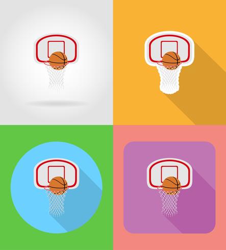 basket korg och boll platta ikoner vektor illustration