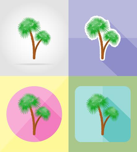 palm tropisk träd platt ikoner vektor illustration