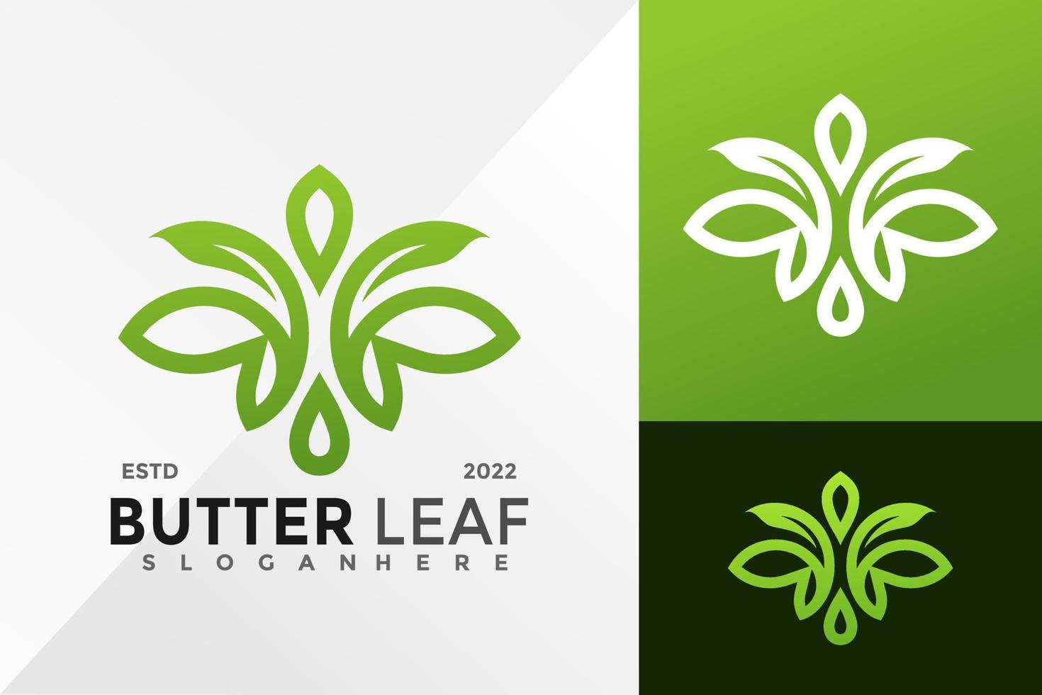 Schmetterlings- und Blattlogodesign-Vektorillustrationsschablone vektor