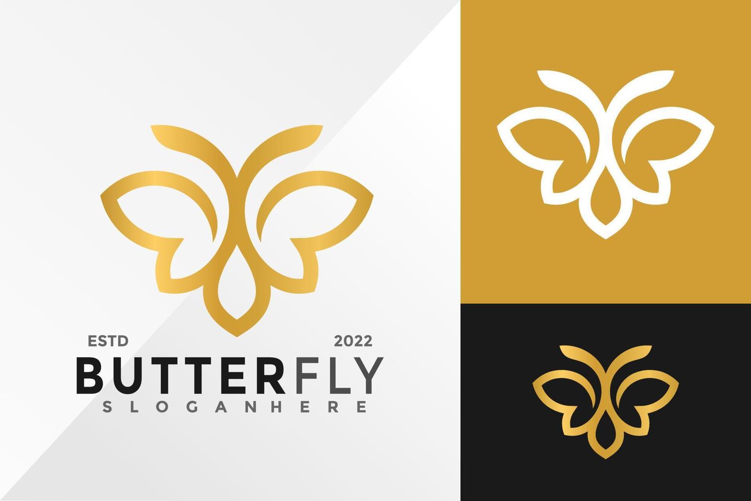 gyllene fjäril logotyp design vektor illustration mall
