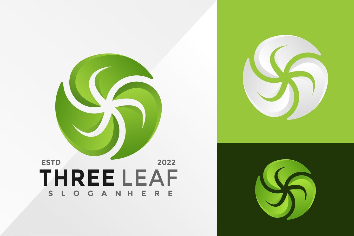 Logo-Design-Vektor-Illustrationsschablone mit drei grünen Blättern vektor