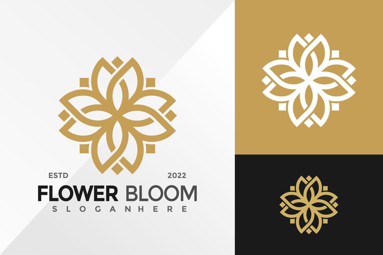goldene Blumenblütenlogo-Design-Vektorillustrationsschablone vektor