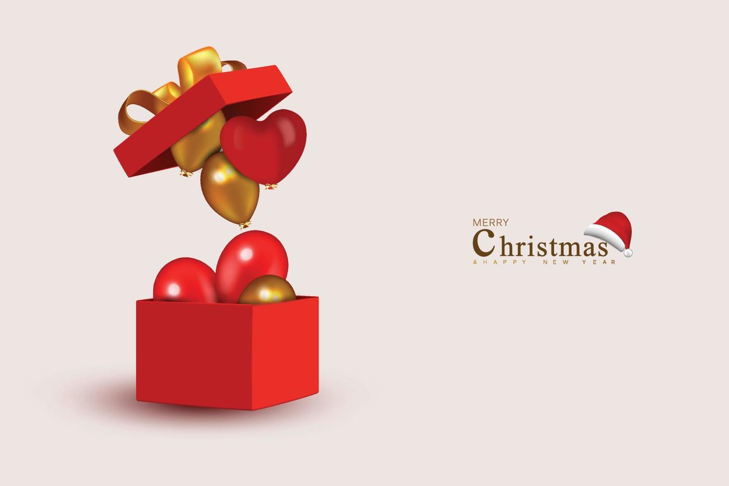 Weihnachtsdesign. realistische rote geschenkbox. Öffnen Sie eine Geschenkbox, die mit festlichen Dekorationsgegenständen gefüllt ist. Urlaubsbanner, Webposter, Flyer, stilvolle Broschüren, Grußkarten, Cover. romantischer Hintergrund vektor