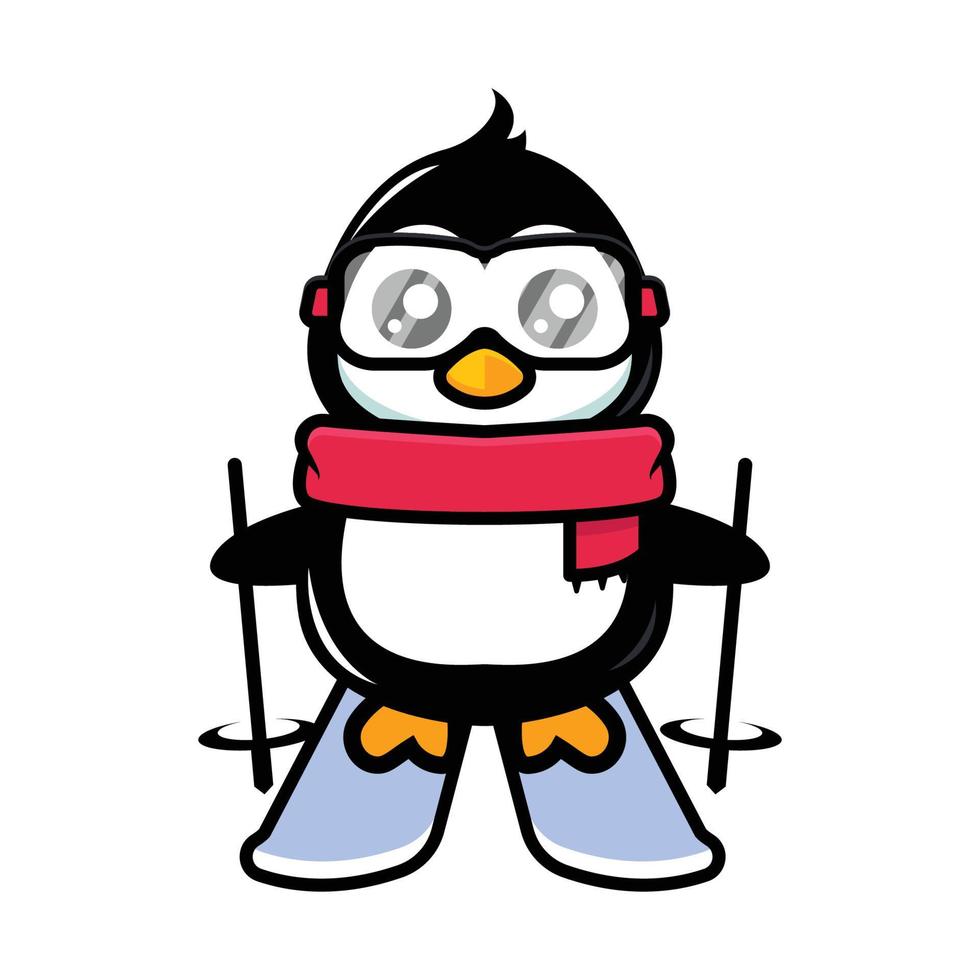 niedliches Pinguin-Skimaskottchen-Design vektor