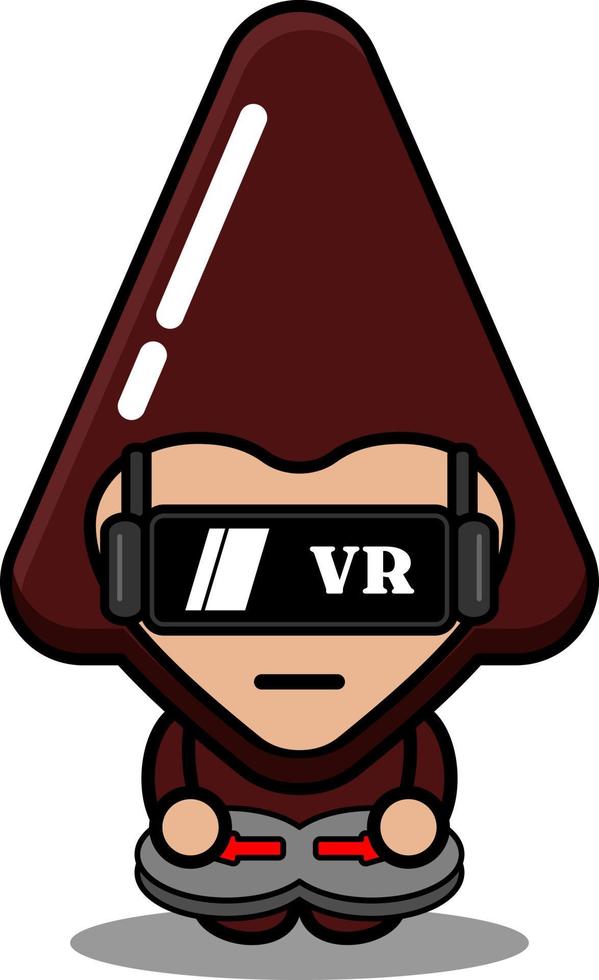 Vektor-Cartoon-Figur süßes Dreieck Schokolade Essen Maskottchen Kostüm, das Virtual-Reality-Spiel spielt vektor