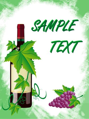 rött vin och vindruvor är i en grön ram vektor