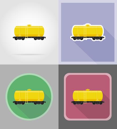 Eisenbahnwagen für die Lieferung und den Transport von flachen Ikonen des Kraftstoffs vector Illustration