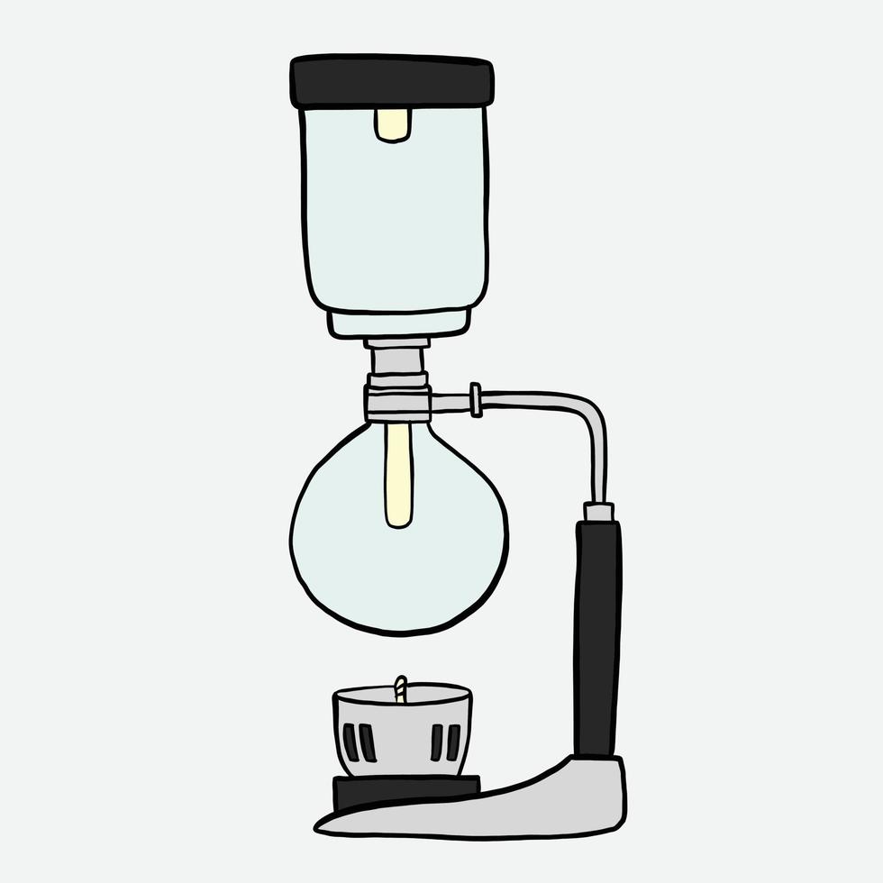 Gekritzel-Freihand-Skizze-Zeichnung von Siphon-Kaffeemaschine-Topf. vektor