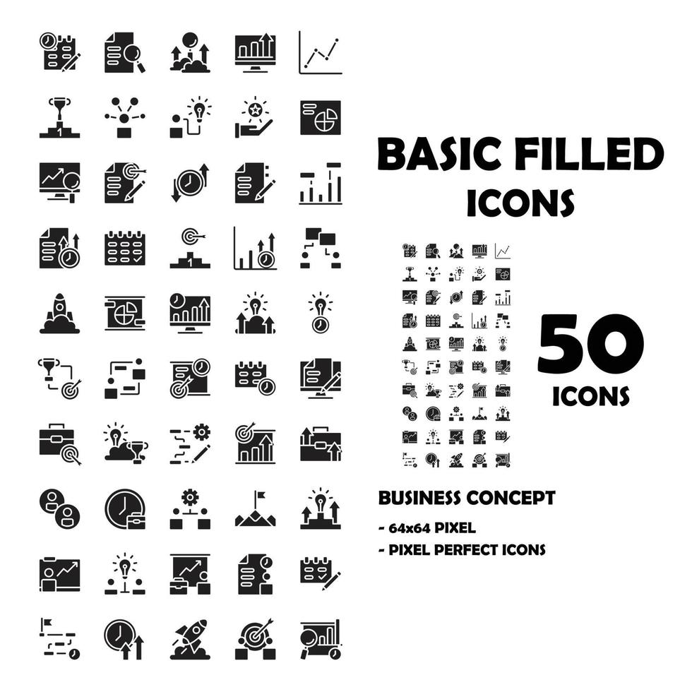 50 Icons Set von soliden Business-Icons. vektor