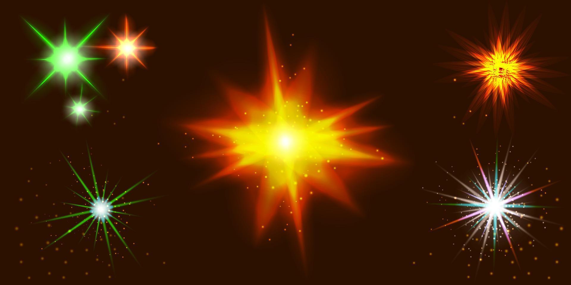 Lens Flares Sonnenstrahlen Sterne mit glänzenden Partikeln vektor
