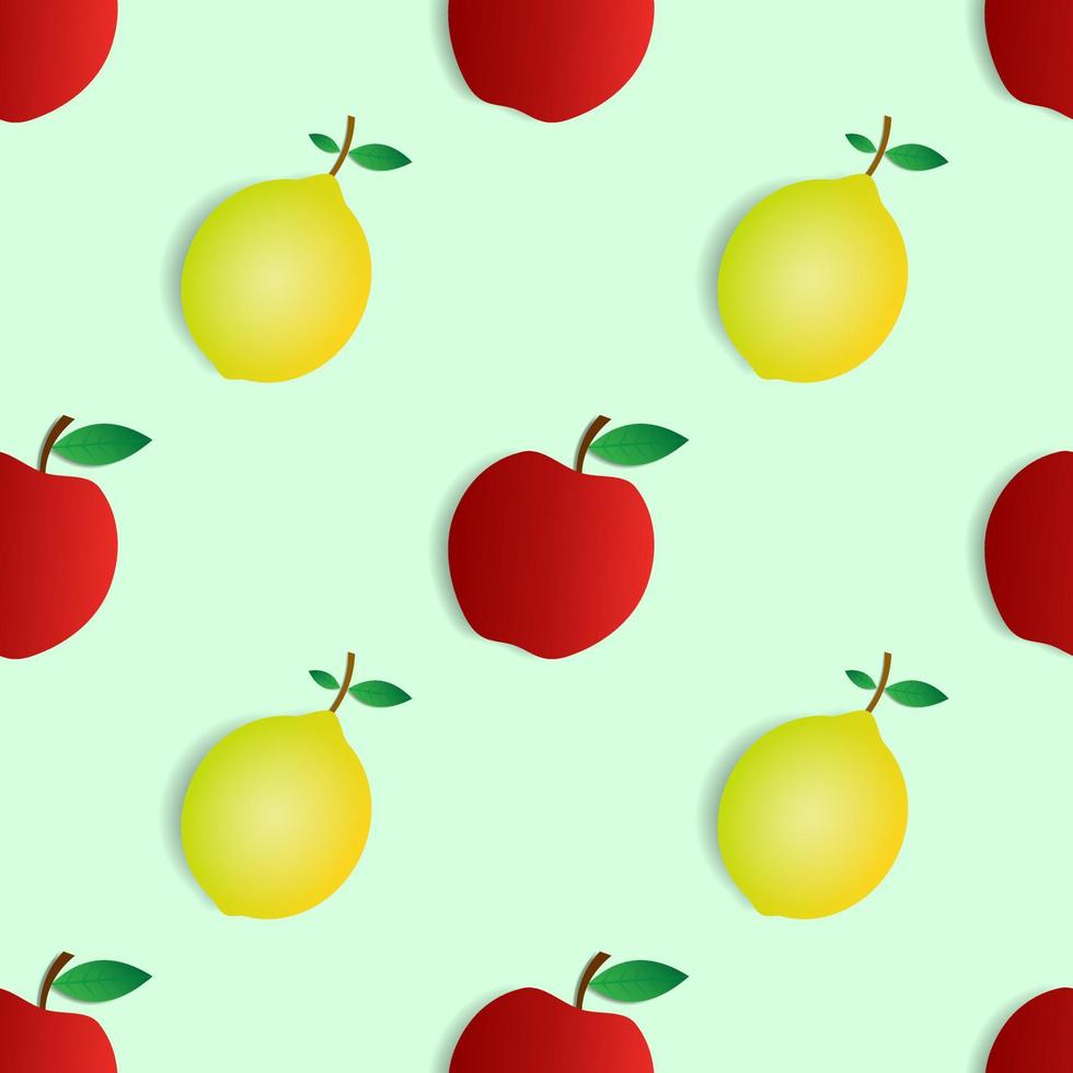 seamless mönster rött äpple och gul citron frukt vektor design. vit bakgrund. design för tapeter, bakgrund, omslag, tryckdesign och dina designbehov.