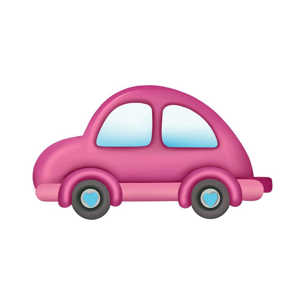 rosa bil med hjärtan på hjul. vektor illustration
