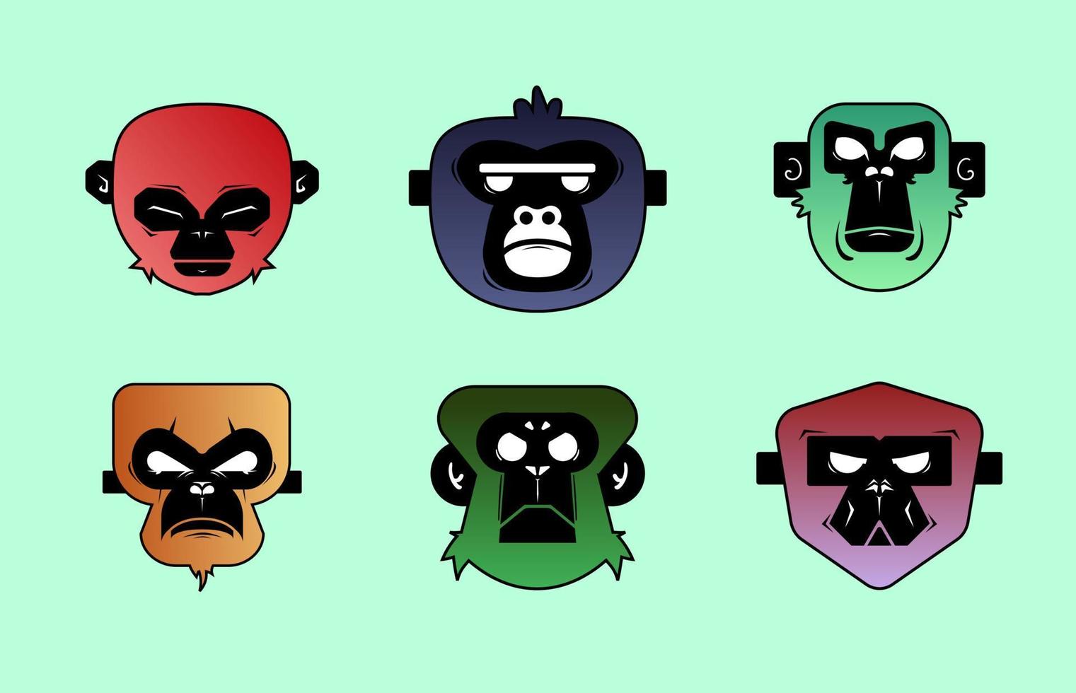 Logos verschiedener Affenarten mit bunten Abstufungen mit Umrissen vektor