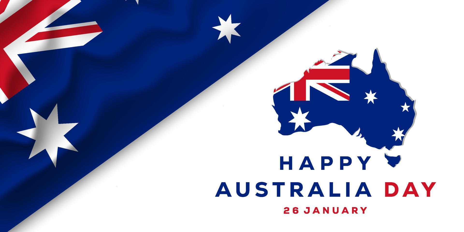 Happy Australia Day Hintergrunddesign mit realistischer Flagge und Karte von Australien. Vektor-Illustration vektor