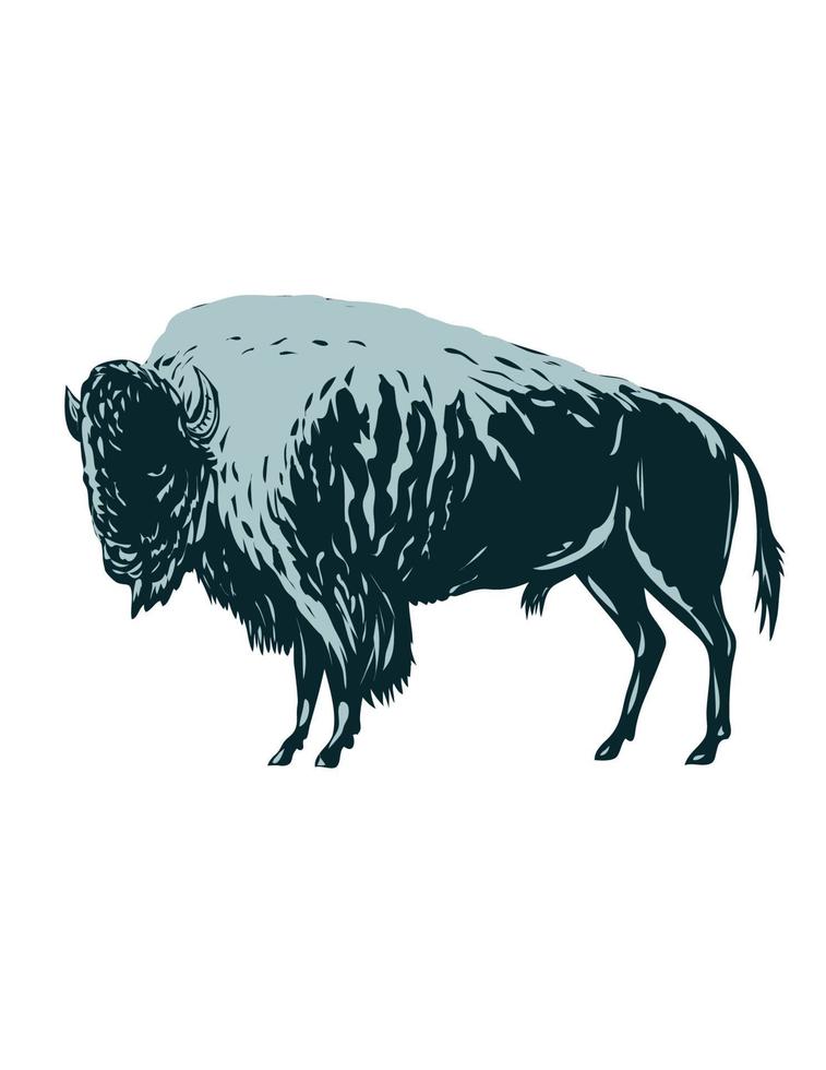 amerikansk bison eller amerikansk buffel sidovy wpa-affischkonst vektor