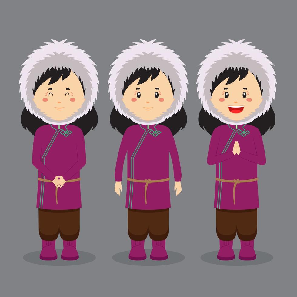 mongolisk karaktär med olika uttryck vektor