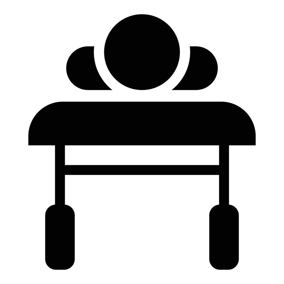 Patient liegt auf medizinischer Bettcouch Blick vom Kopf kranker Mann Rehabilitation Symbol schwarze Farbe Vektor-Illustration vektor