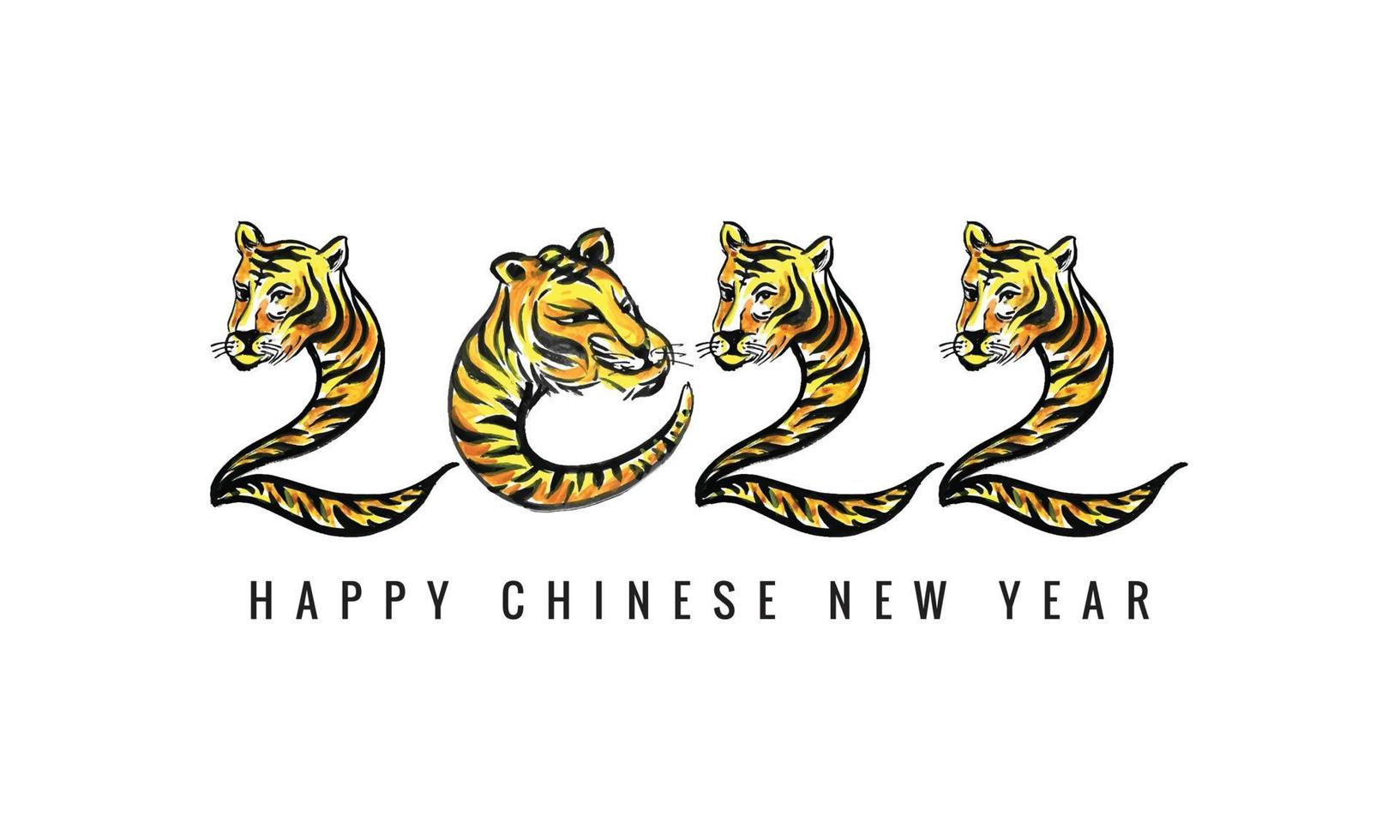 kinesiska nyåret 2022 symbol dekorerad med en tiger ansiktskort design vektor