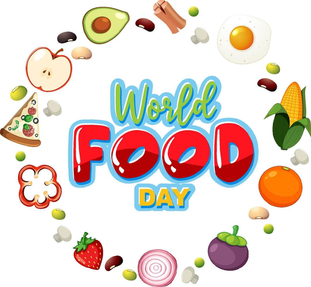 World Food Day logotyp med hälsosamma livsmedelsingredienser vektor