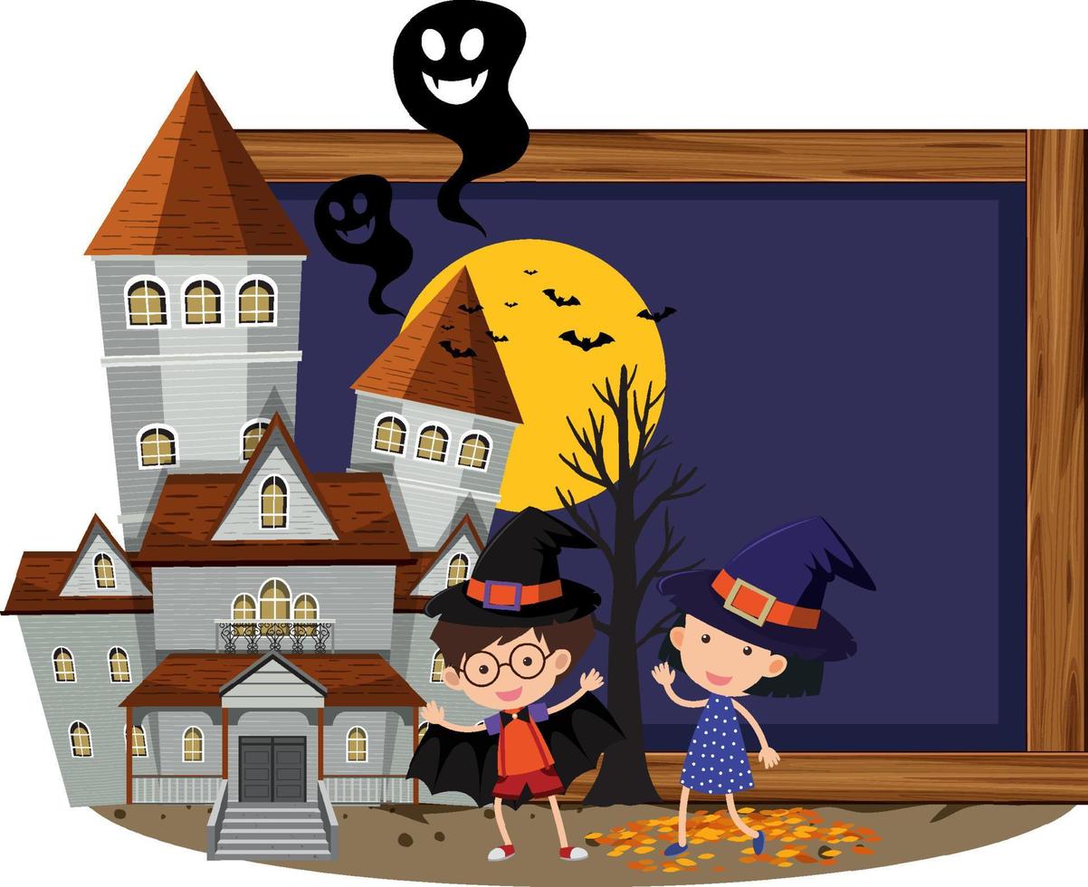Halloween-Schild mit Kindern vektor