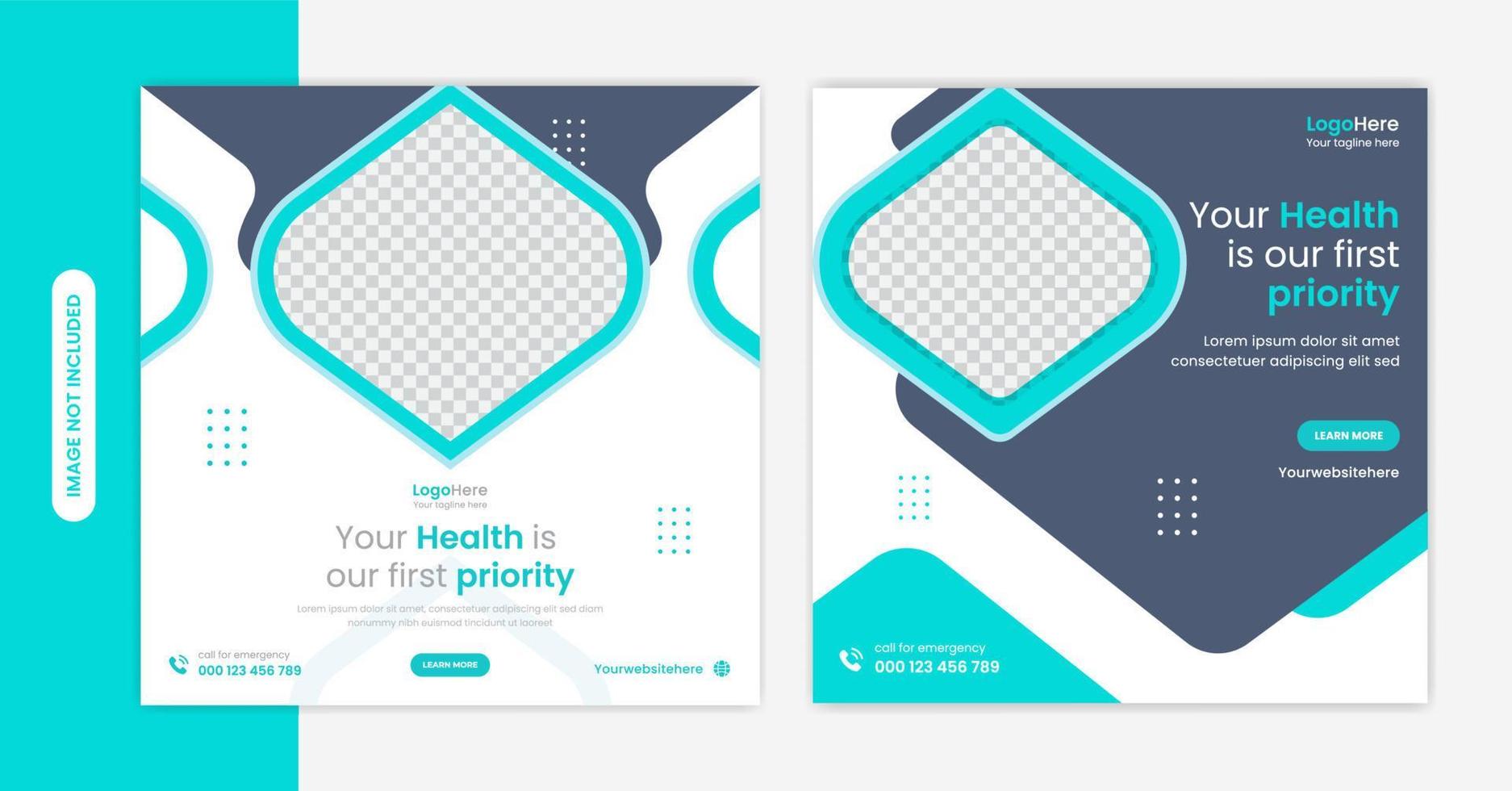 medicinsk sjukvård sociala medier postdesign, grön kreativ layout för sjukhus, klinik, tandläkare service vektor
