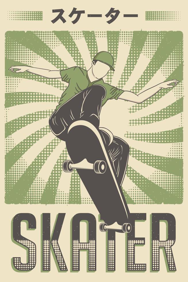 Retro-Skater-Skateboard-Skateboard-Poster vektor