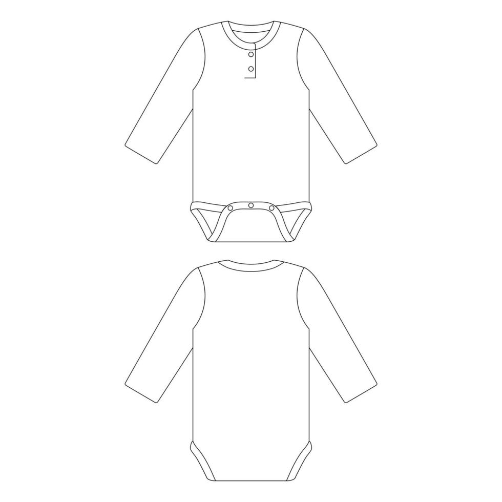 Vorlage Langarm-Baby-Strampler mit Knopf-Vektor-Illustration flache Skizze Design-Umriss vektor
