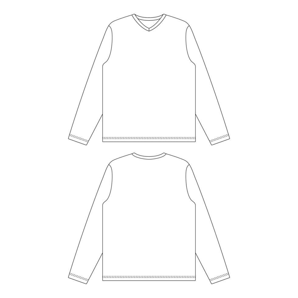 mall v-ringad långärmad t-shirt vektor illustration platt skiss design kontur