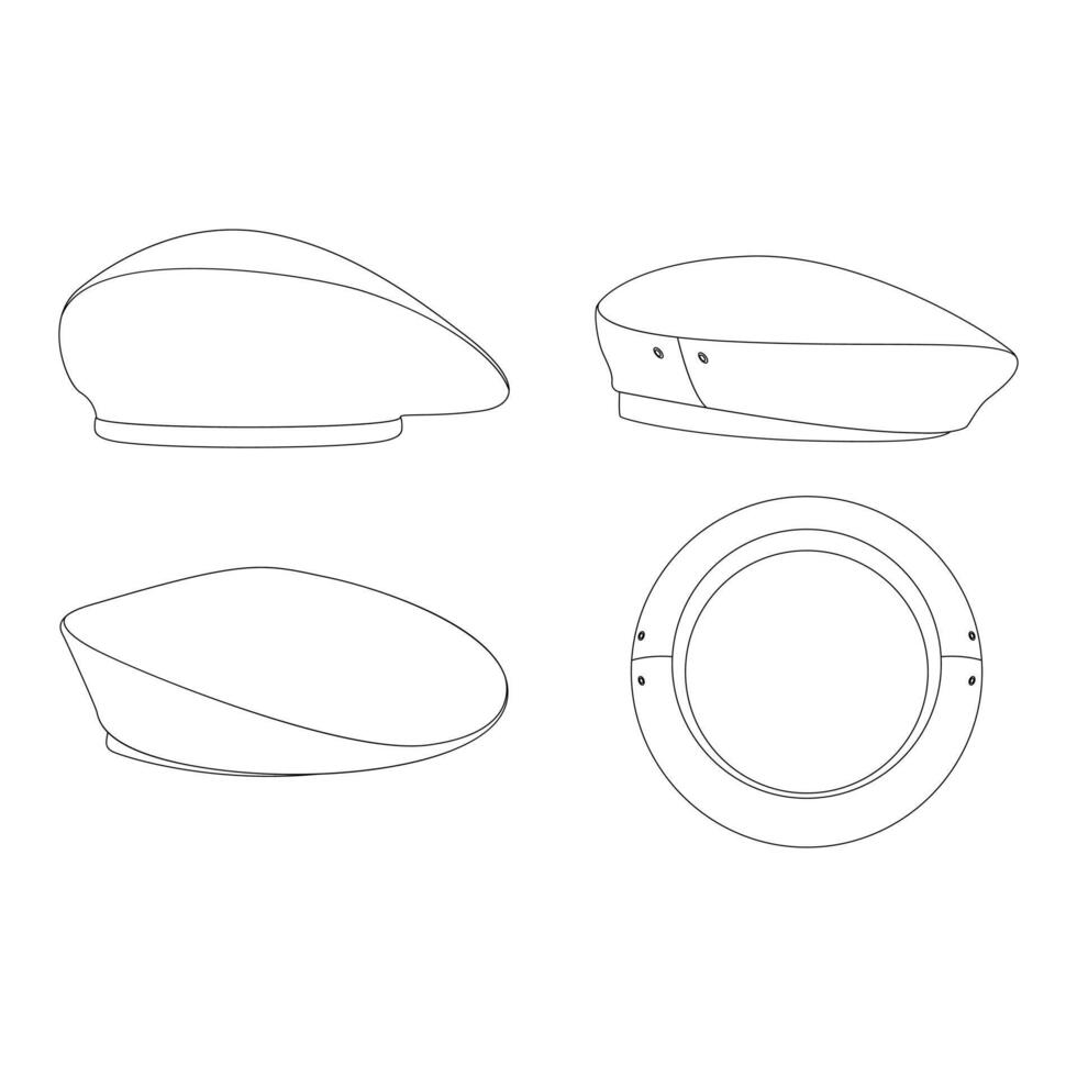 Vorlage Baskenmütze militärische Vektor-Illustration flache Skizze Design Umriss Kopfbedeckungen vektor