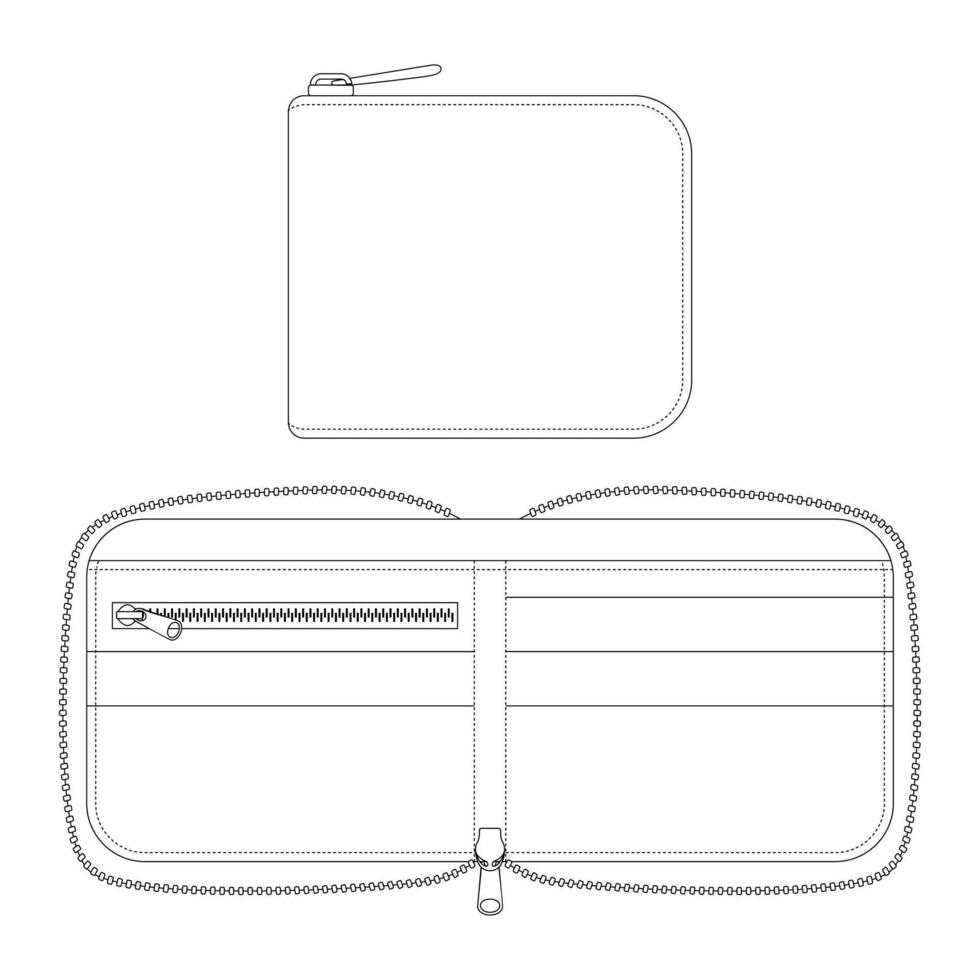 Vorlage Beutel Brieftasche Reißverschluss Vektor-Illustration flaches Design Umriss Kleidung Kollektion vektor