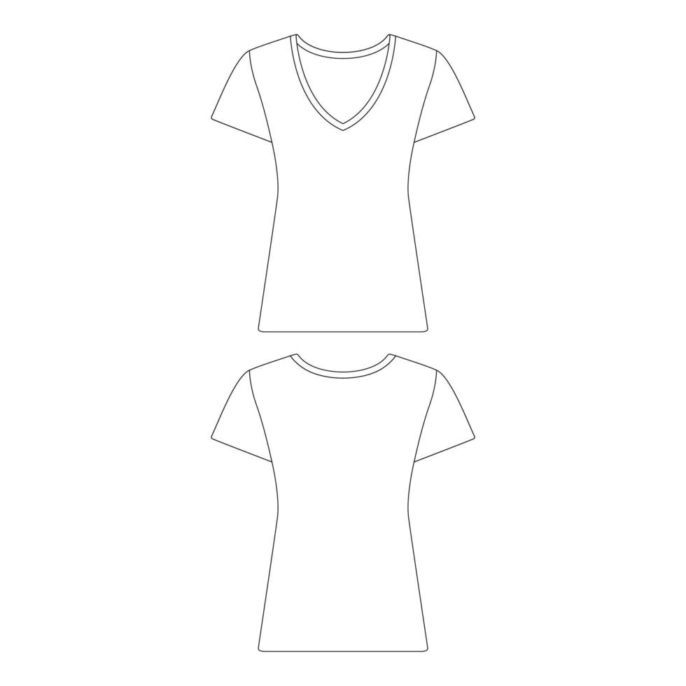 Vorlage Slim Fit T-Shirt mit V-Ausschnitt Frauen Vektor-Illustration flache Skizze Designentwurf vektor