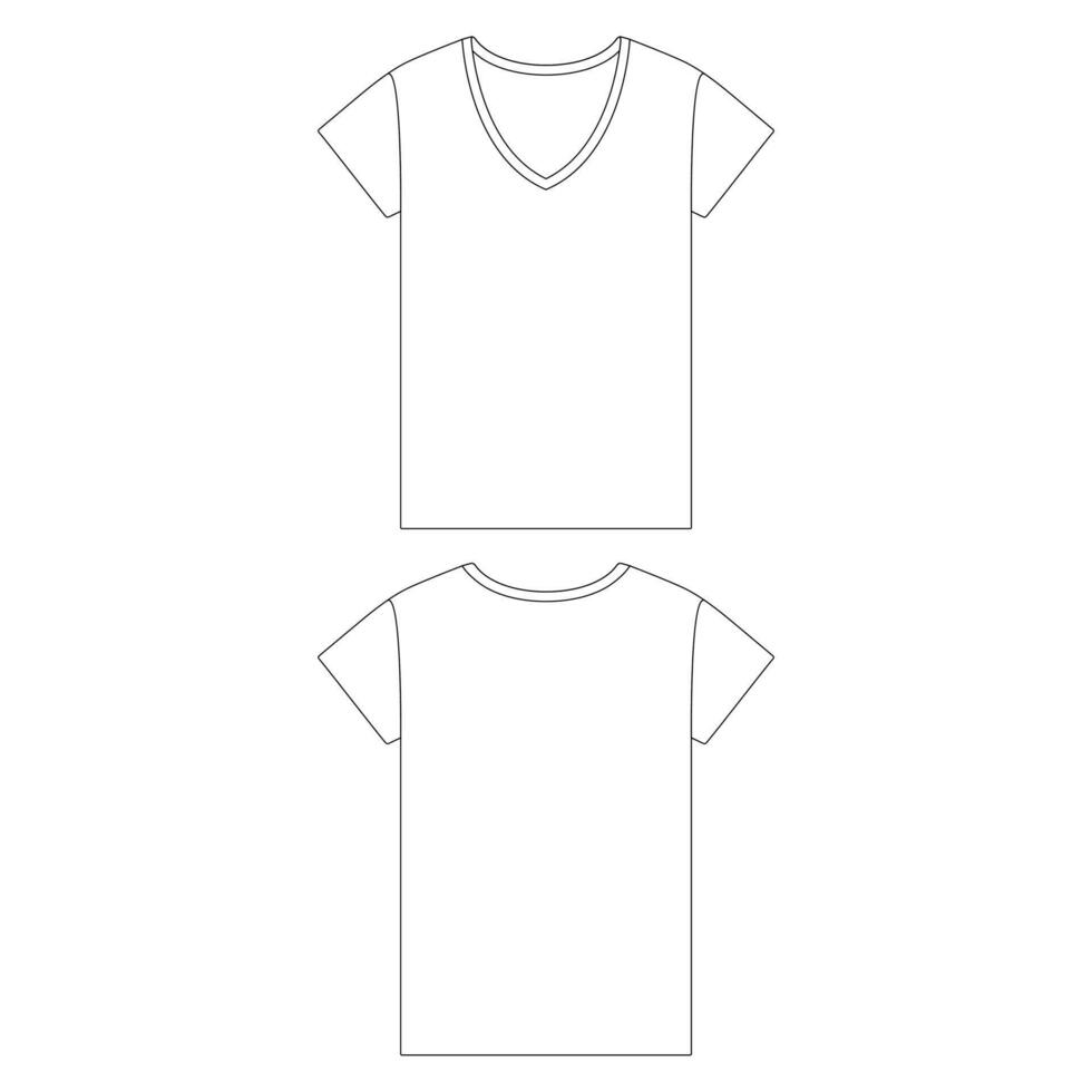 mall löst sittande v-ringad t-shirt kvinnor vektor illustration platt skiss design kontur