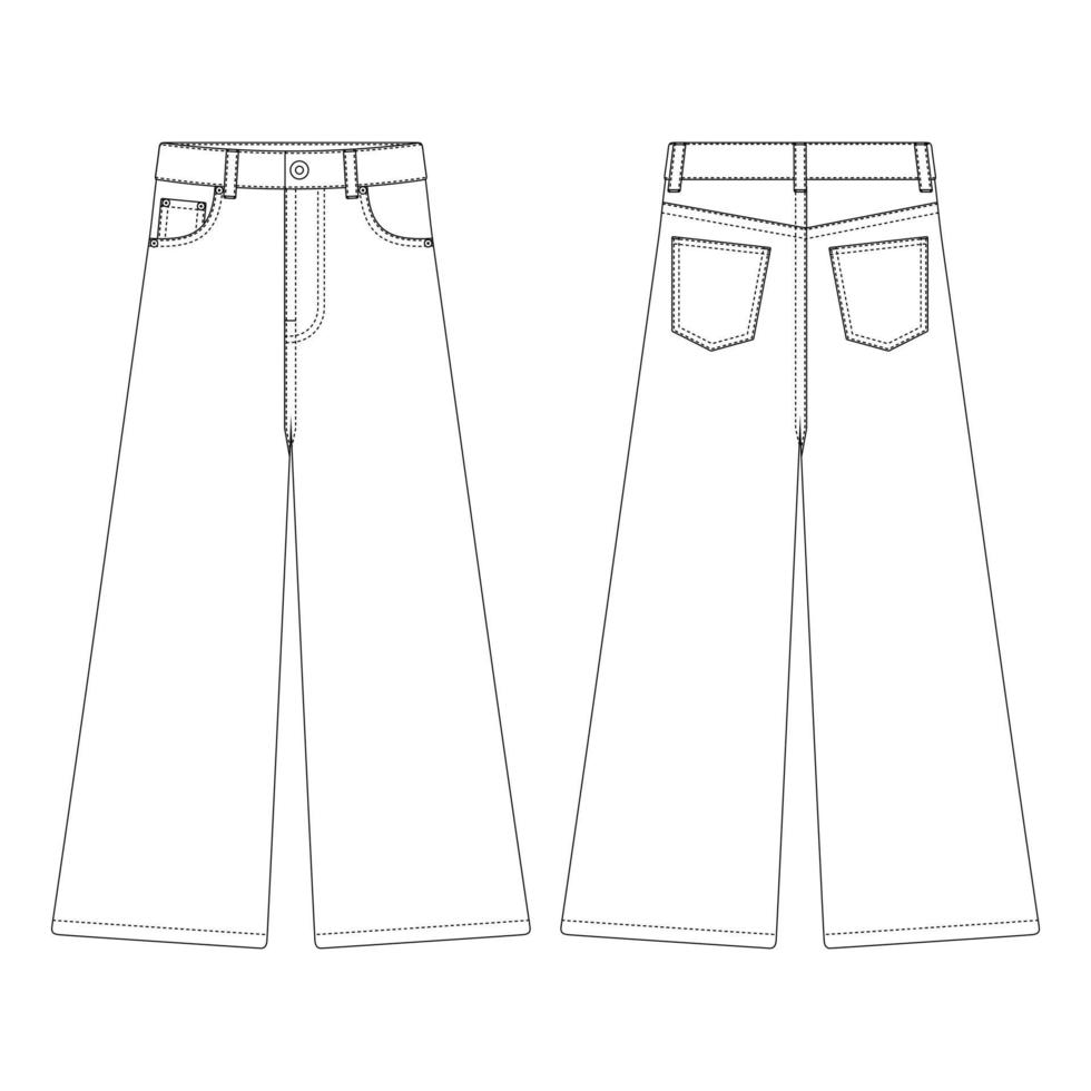 Vorlage hohe Taille gerade geschnittene Jeans Vektor-Illustration flaches Design Umriss Kleidung vektor